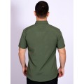 Camisa social verde escuro masculina de microfibra manga curta