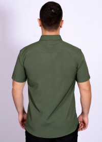 Camisa social verde escuro masculina de microfibra manga curta
