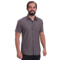 Camisa social cinza chumbo masculina de microfibra manga curta