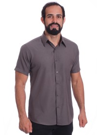 Camisa social cinza chumbo masculina de microfibra manga curta