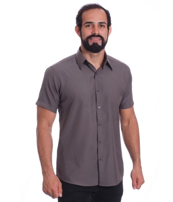 Camisa social cinza chumbo masculina de microfibra manga curta