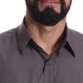 Camisa social cinza chumbo masculina de microfibra manga curta