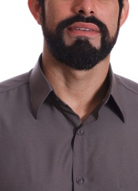 Camisa social cinza chumbo masculina de microfibra manga curta