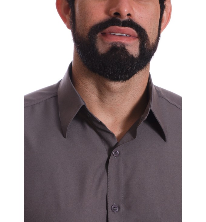 Camisa social cinza chumbo masculina de microfibra manga curta Camisa social cinza chumbo masculina de microfibra manga curta