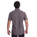 Camisa social cinza chumbo masculina de microfibra manga curta