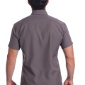 Camisa social cinza chumbo masculina de microfibra manga curta