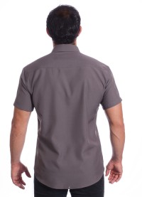 Camisa social cinza chumbo masculina de microfibra manga curta
