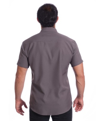Camisa social cinza chumbo masculina de microfibra manga curta