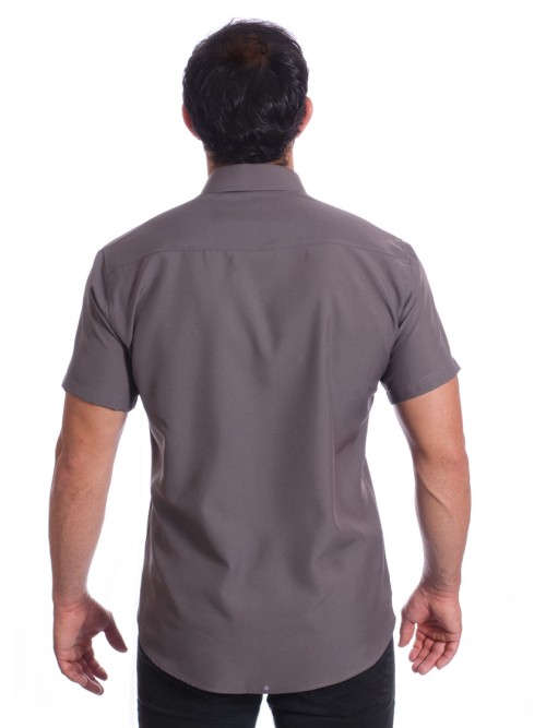 Camisa social cinza chumbo masculina de microfibra manga curta Camisa social cinza chumbo masculina de microfibra manga curta