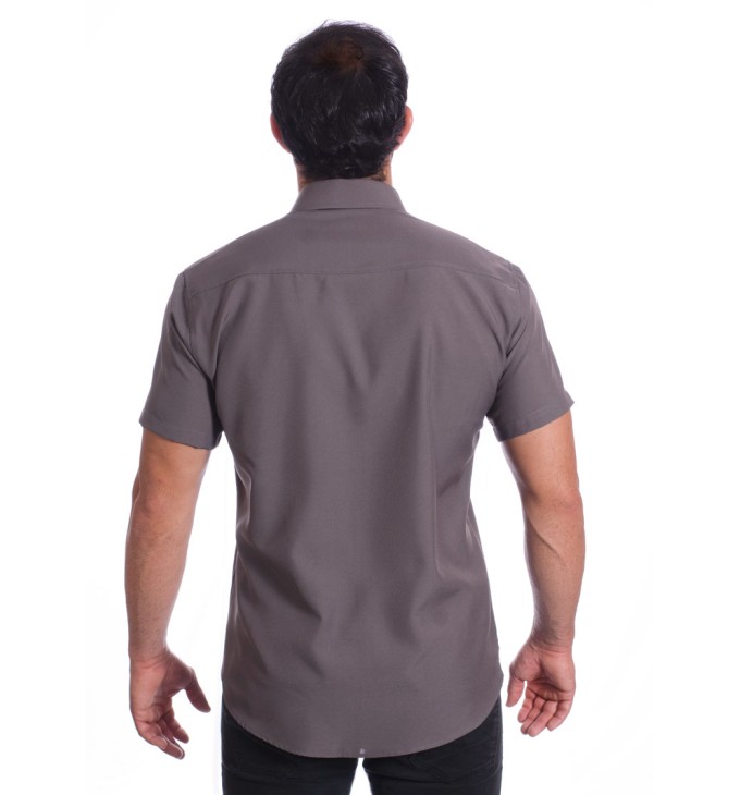 Camisa social cinza chumbo masculina de microfibra manga curta Camisa social cinza chumbo masculina de microfibra manga curta