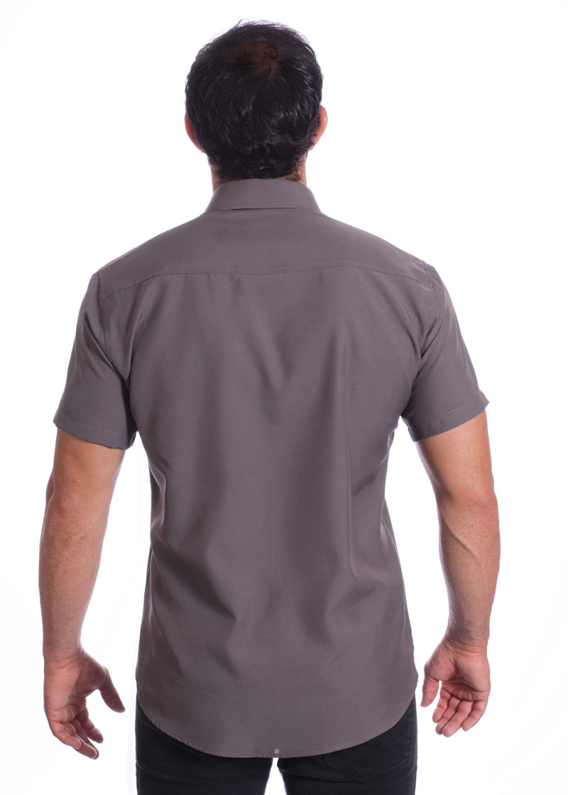 Camisa social cinza chumbo masculina de microfibra manga curta