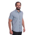 Camisa masculina cinza casual de manga curta microfibra