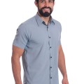 Camisa masculina cinza casual de manga curta microfibra