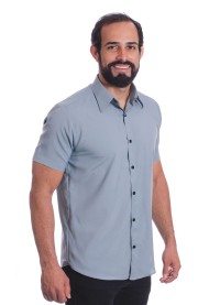 Camisa masculina cinza casual de manga curta microfibra