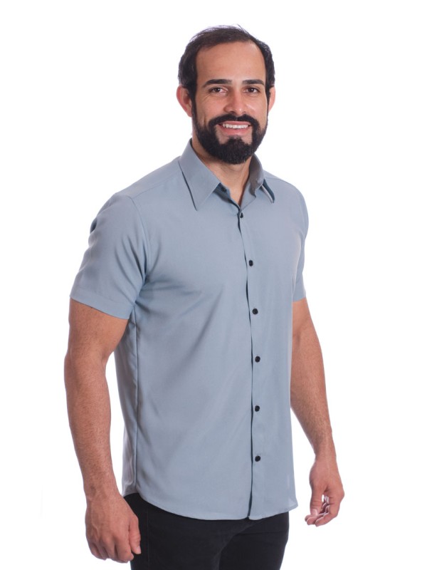 Camisa masculina cinza casual de manga curta microfibra Camisa masculina cinza casual de manga curta microfibra