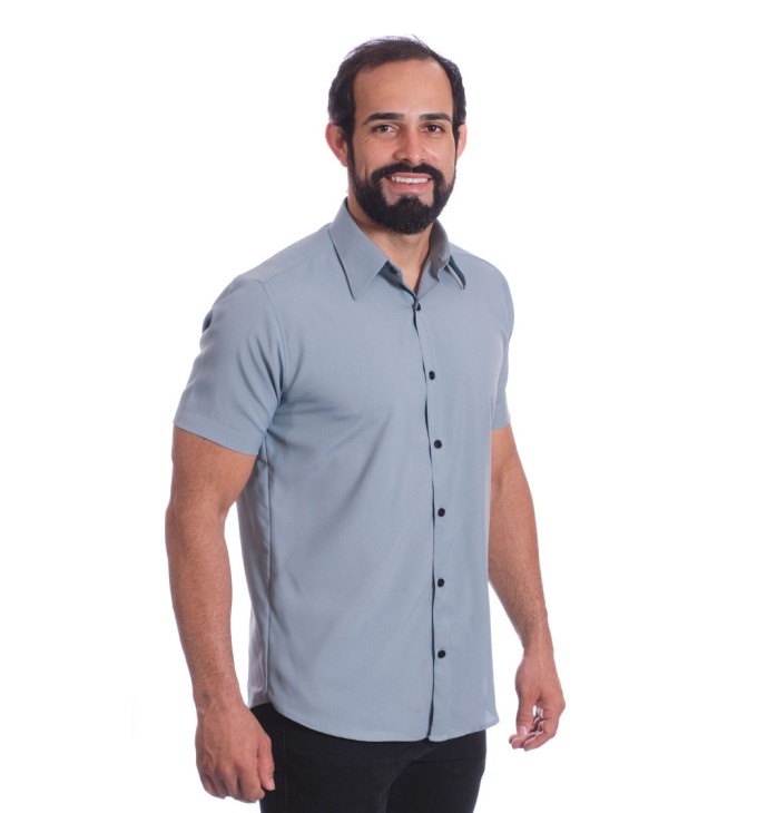 Camisa masculina cinza casual de manga curta microfibra Camisa masculina cinza casual de manga curta microfibra