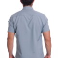 Camisa masculina cinza casual de manga curta microfibra