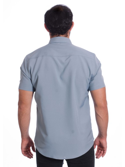 Camisa masculina cinza casual de manga curta microfibra Camisa masculina cinza casual de manga curta microfibra
