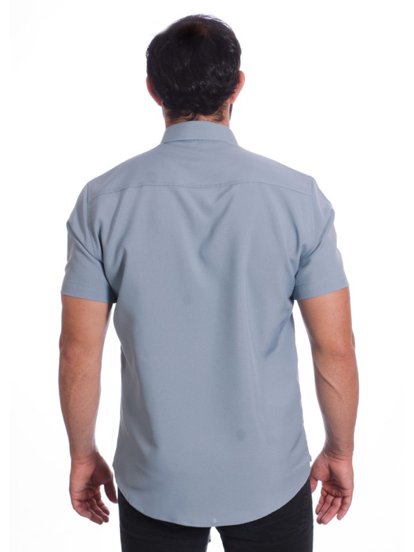 Camisa masculina cinza casual de manga curta microfibra Camisa masculina cinza casual de manga curta microfibra