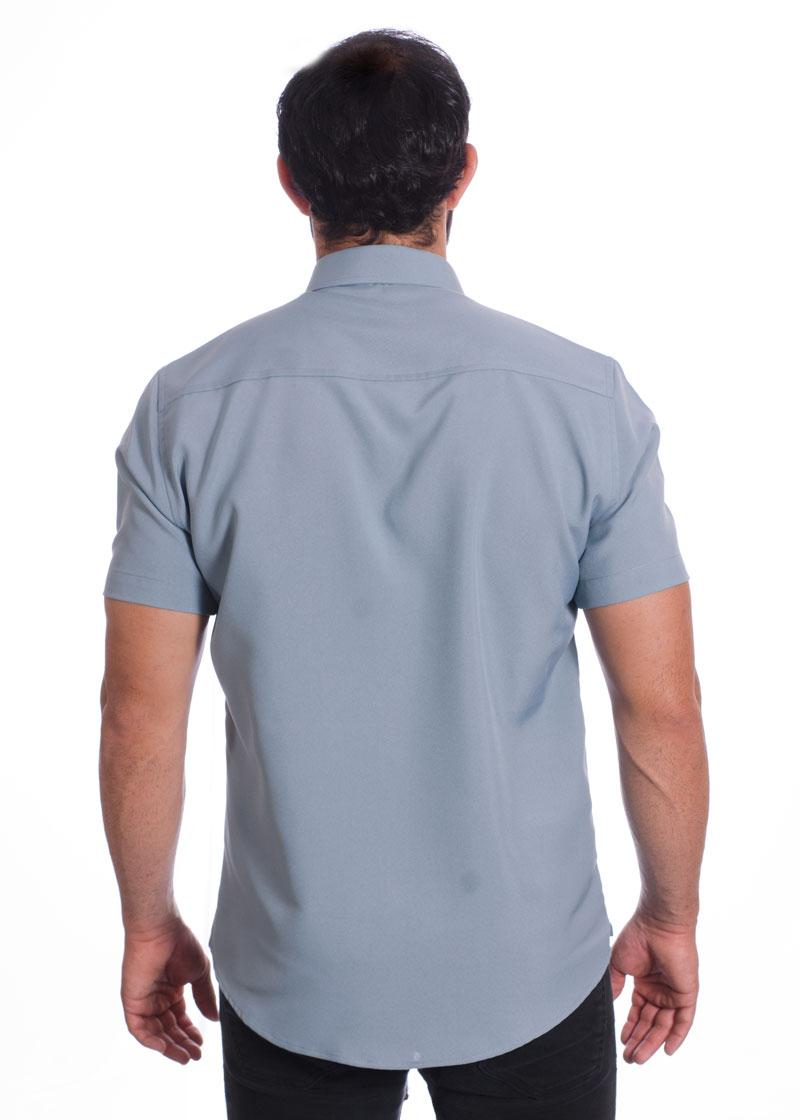 Camisa masculina cinza casual de manga curta microfibra