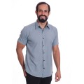 Camisa masculina cinza casual de manga curta microfibra