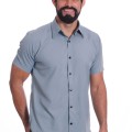 Camisa masculina cinza casual de manga curta microfibra