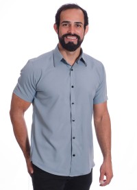 Camisa masculina cinza casual de manga curta microfibra