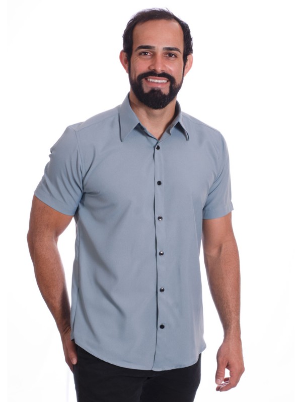 Camisa masculina cinza casual de manga curta microfibra Camisa masculina cinza casual de manga curta microfibra
