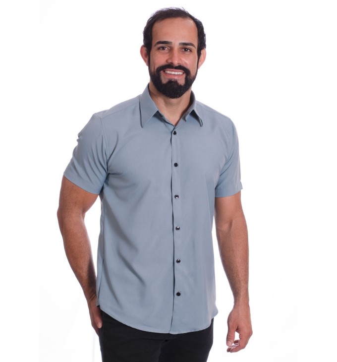 Camisa masculina cinza casual de manga curta microfibra Camisa masculina cinza casual de manga curta microfibra