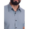 Camisa masculina cinza casual de manga curta microfibra Camisa masculina cinza casual de manga curta microfibra