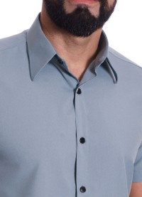 Camisa masculina cinza casual de manga curta microfibra