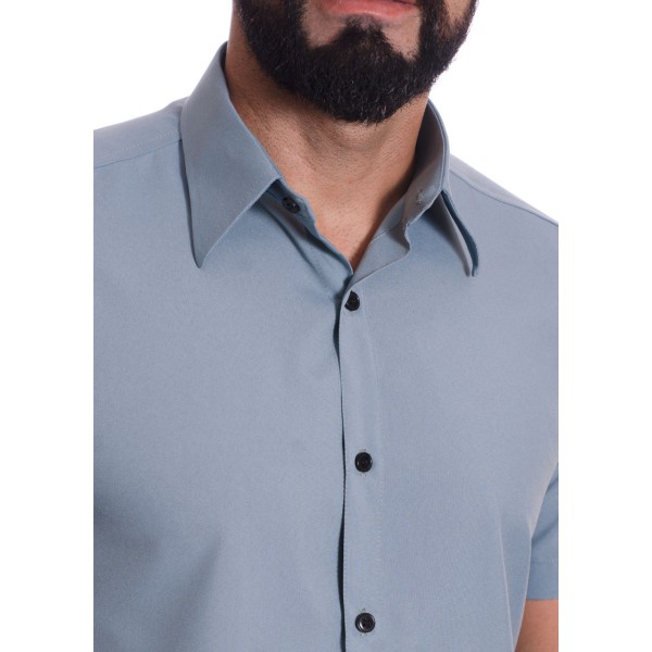 Camisa masculina cinza casual de manga curta microfibra