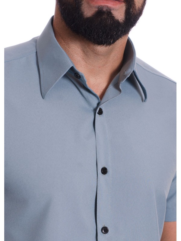 Camisa masculina cinza casual de manga curta microfibra Camisa masculina cinza casual de manga curta microfibra