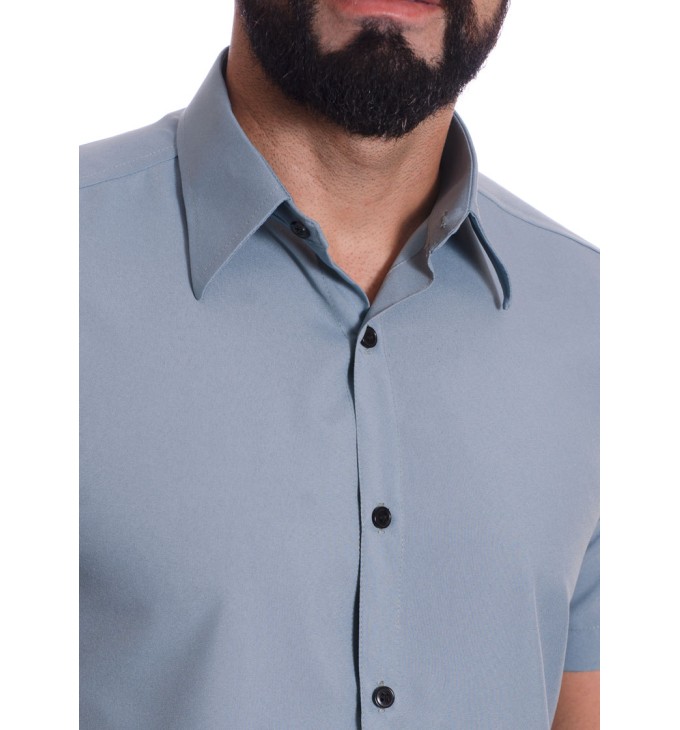 Camisa masculina cinza casual de manga curta microfibra Camisa masculina cinza casual de manga curta microfibra