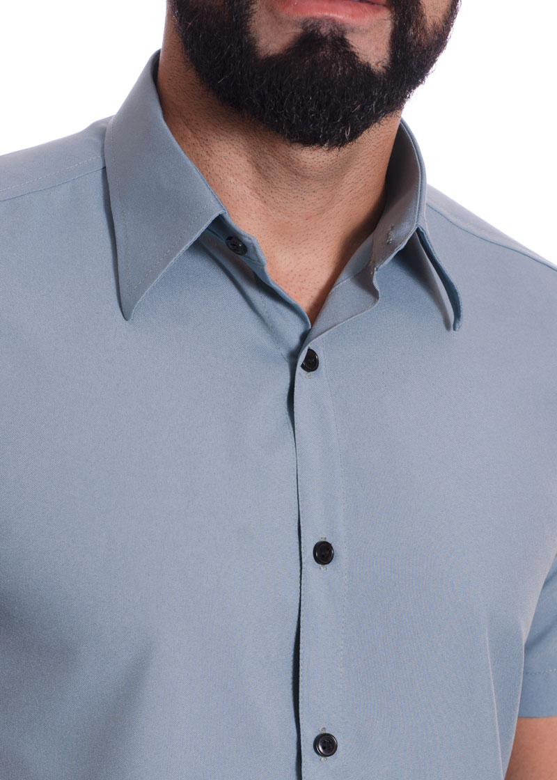 Camisa masculina cinza casual de manga curta microfibra