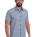 Camisa masculina cinza casual de manga curta microfibra