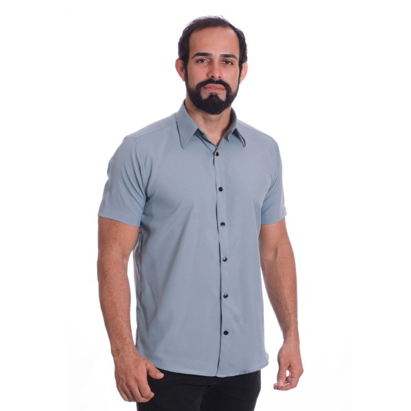Camisa masculina cinza casual de manga curta microfibra