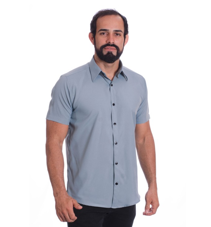 Camisa masculina cinza casual de manga curta microfibra Camisa masculina cinza casual de manga curta microfibra
