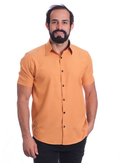 Camisa social mostarda manga curta microfibra detalhe Camisa social mostarda manga curta microfibra detalhe