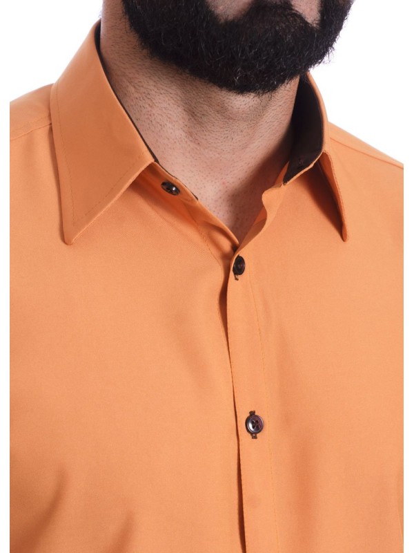 Camisa social mostarda manga curta microfibra detalhe Camisa social mostarda manga curta microfibra detalhe