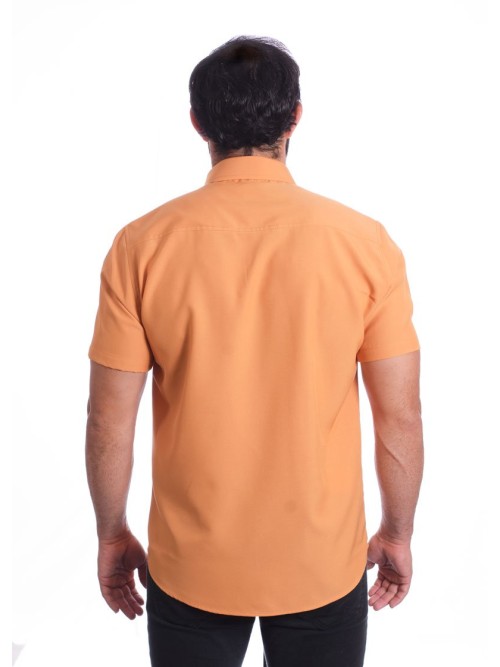 Camisa social mostarda manga curta microfibra detalhe Camisa social mostarda manga curta microfibra detalhe