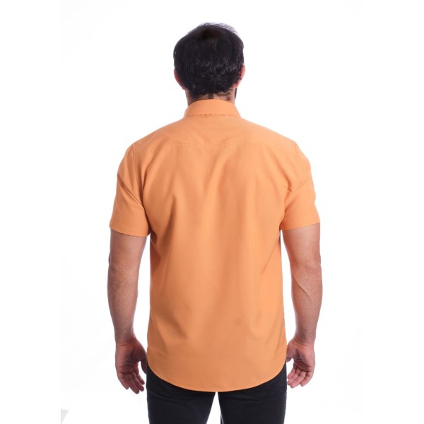 Camisa social mostarda manga curta microfibra detalhe