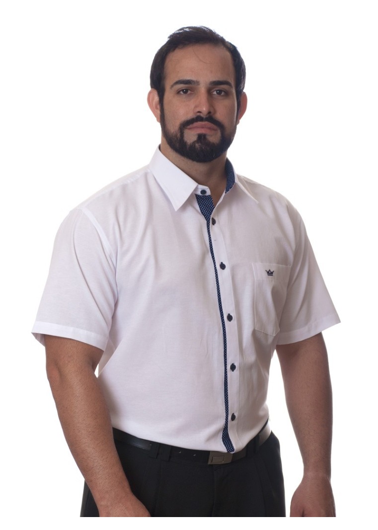 Camisa social branca com detalhe manga curta