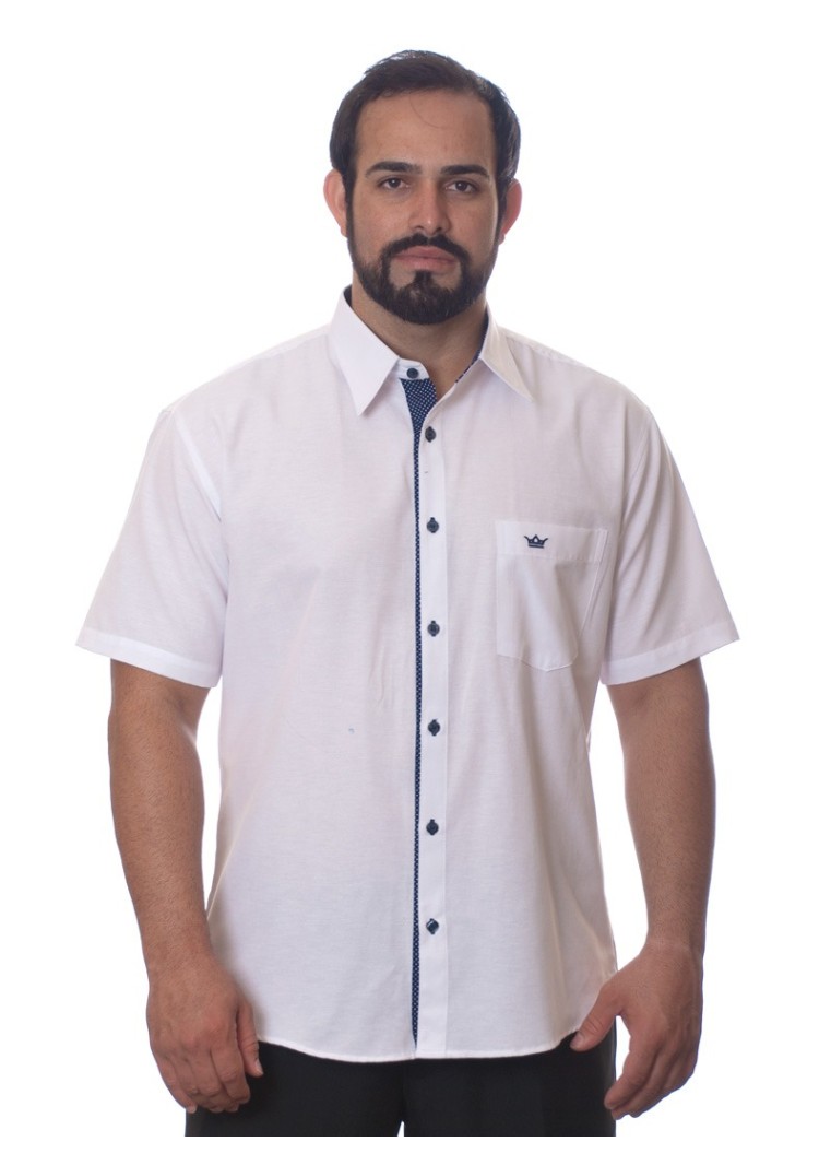 Camisa social branca com detalhe manga curta