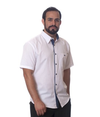 Camisa social branca com detalhe manga curta