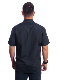 Camisa social masculina de tricoline manga curta preta com detalhe branco na frente