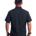 Camisa social masculina de tricoline manga curta com detalhe na frente, preta