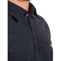 Camisa social masculina de tricoline manga curta com detalhe na frente, preta