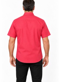 Camisa social masculina de tricoline manga curta com detalhe na frente, vermelha