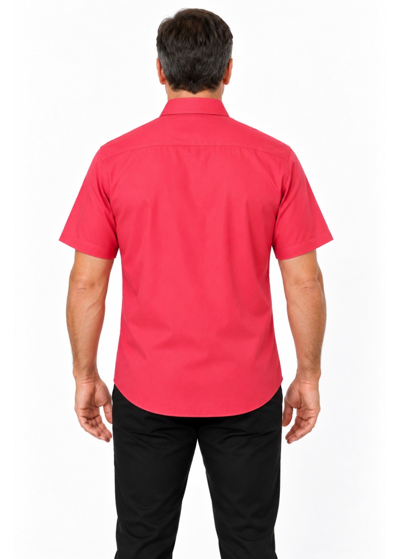 Camisa social masculina de tricoline manga curta com detalhe na frente, vermelha